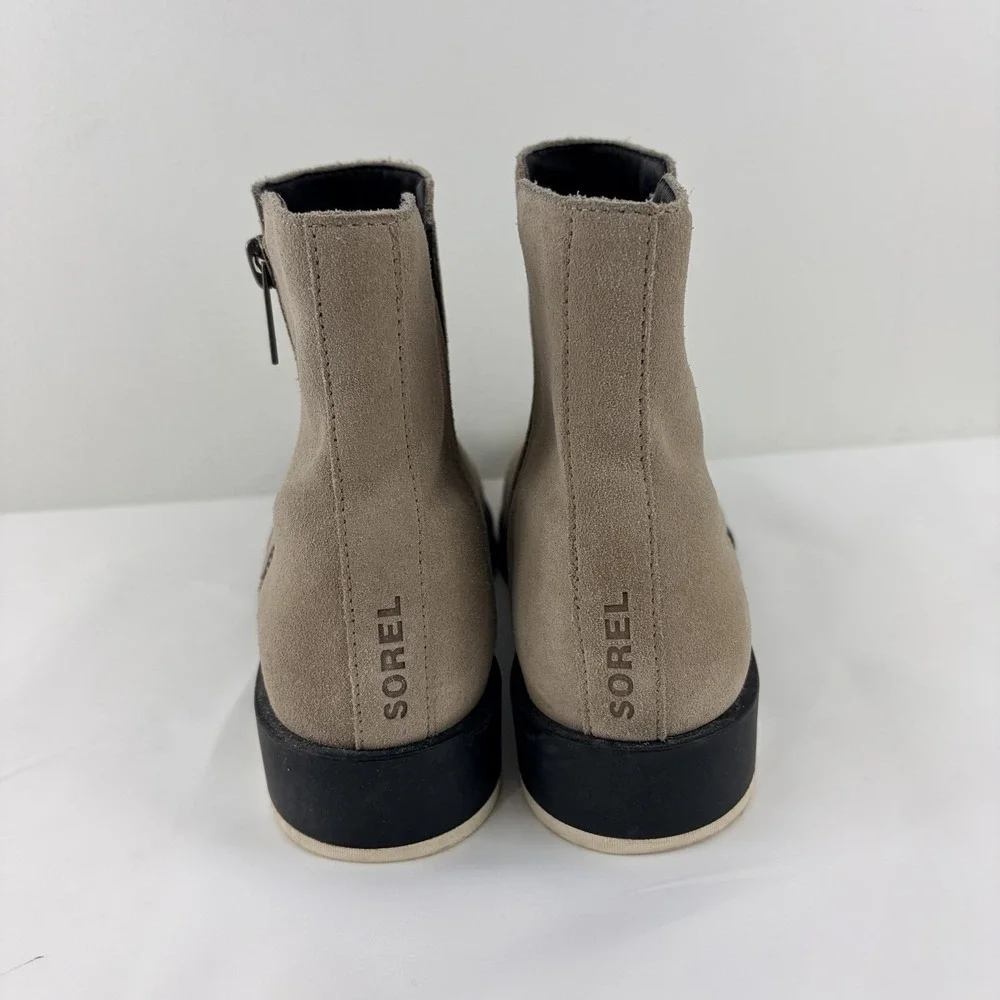 Sorel Women Boots Beige Suede Size 9.5 Chelsea Zip Ankle Lug Sole Waterproof